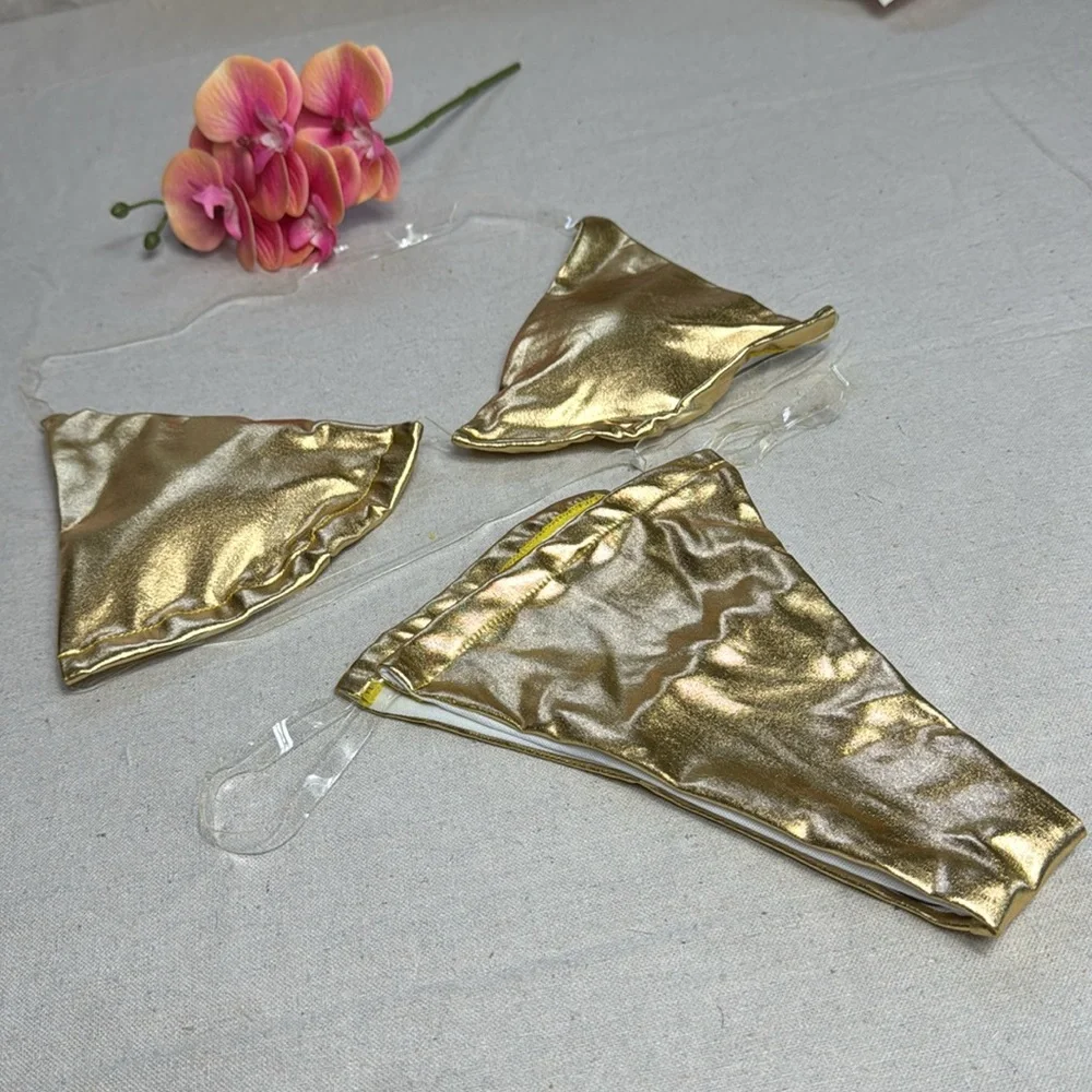 Gold Metallic women’s Swimming Bikini Set.